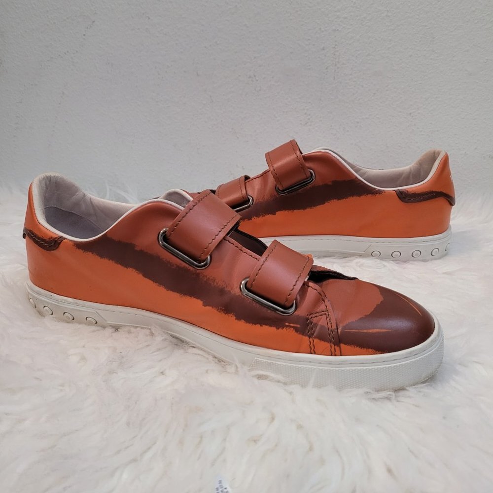 Tod's Men's Orange Printed Leather Double Strap Low Top Sneaker Mens Size 9 - Picture 6 of 11